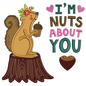 I'm Nuts About You Fall Squirrel Applique Machine Embroidery Design Digitized Pattern